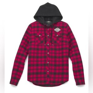 Harley Davidson Bar & Shield Flannel Shirt Jacket with Removable Hood